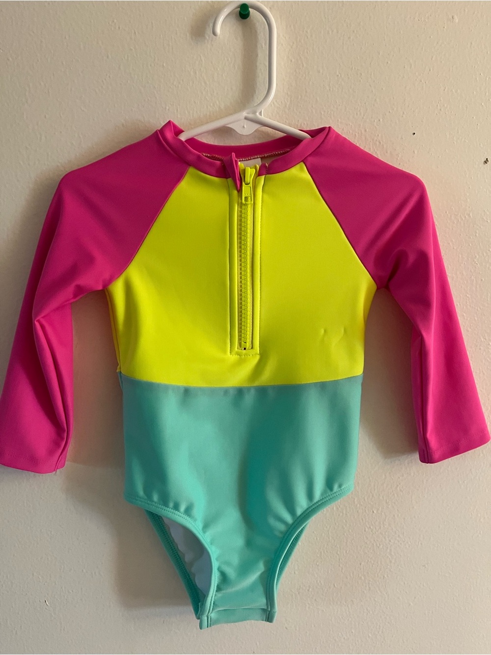 Cat & Jack color block neon rashguard swimsuit one piece 18 months